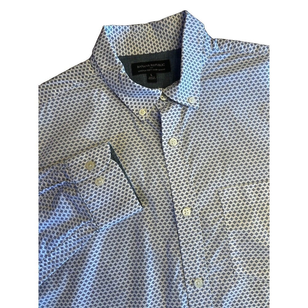 Banana Republic Men’s Large Button Down Shirt Slim Fit Office Work Crisp Blue